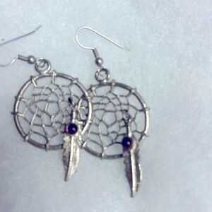 Birthstone Dream Catcher Earrings w/Feather